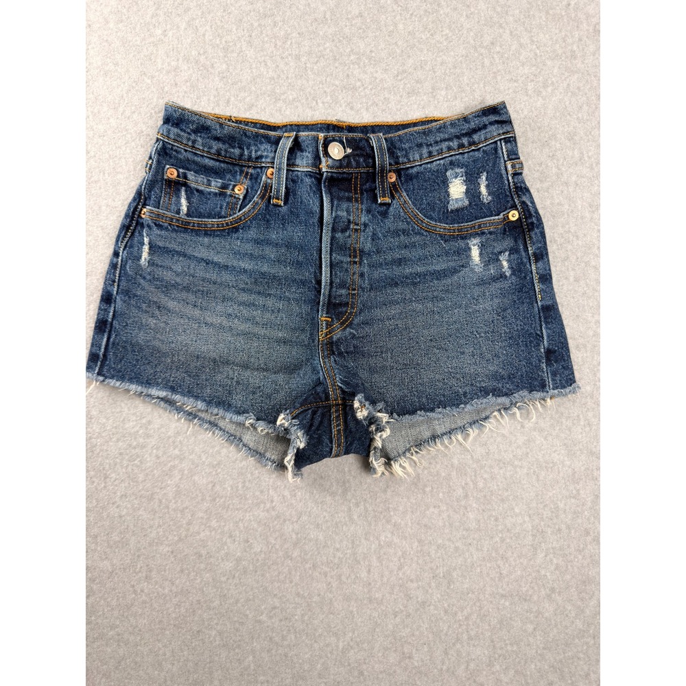 Levis 501 Original Shorts Dark Wash Distressed Cut Off Denim W26 56327-0319
